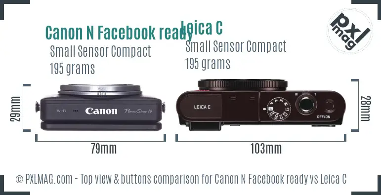 Canon N Facebook ready vs Leica C top view buttons comparison Canon N Facebook ready vs Leica C top view buttons comparison