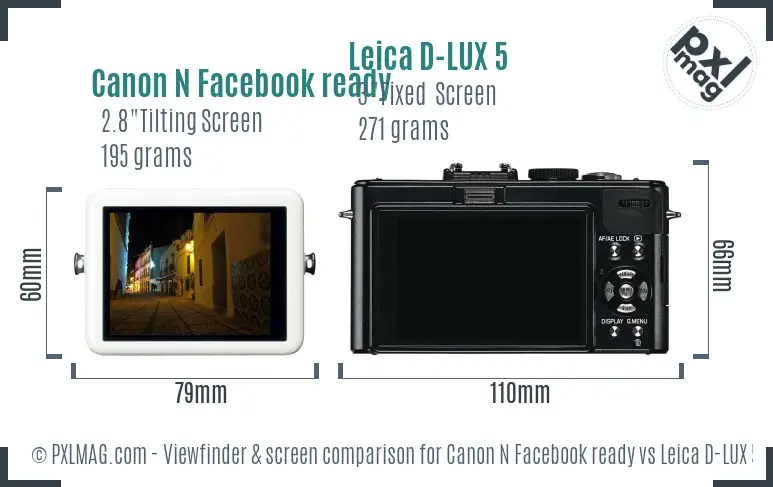 Canon N Facebook ready vs Leica D-LUX 5 Screen and Viewfinder comparison