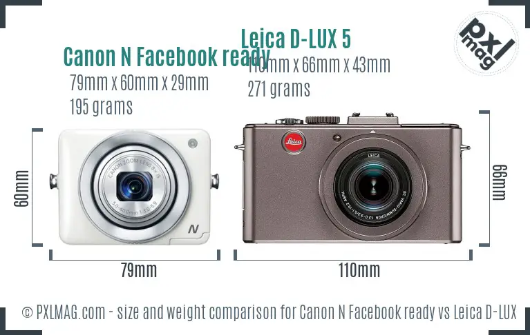 Canon N Facebook ready vs Leica D-LUX 5 size comparison