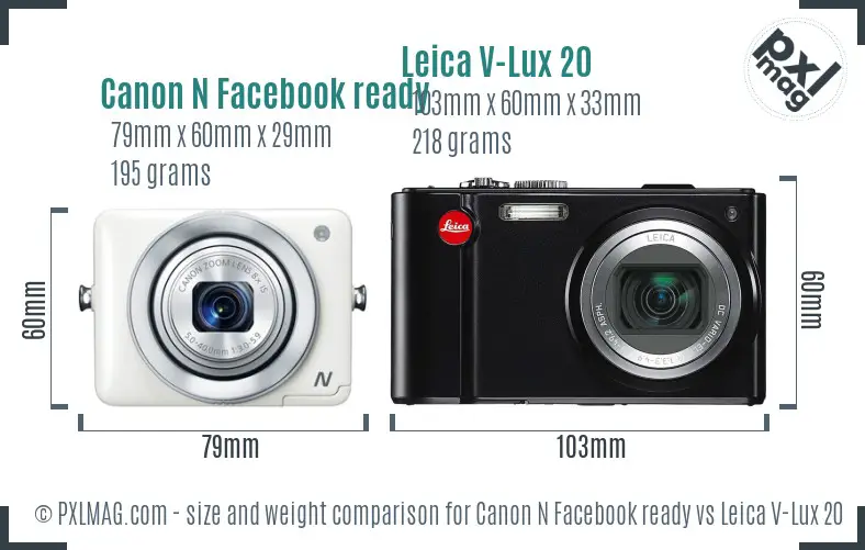 Canon N Facebook ready vs Leica V-Lux 20 size comparison