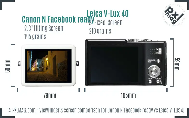 Canon N Facebook ready vs Leica V-Lux 40 Screen and Viewfinder comparison