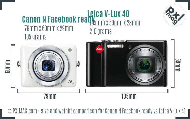 Canon N Facebook ready vs Leica V-Lux 40 size comparison