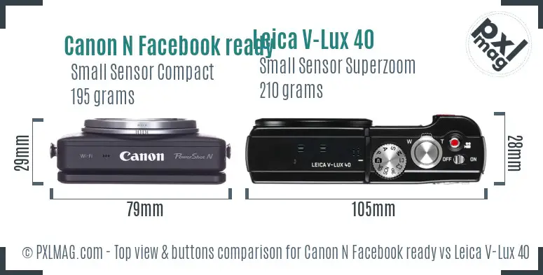 Canon N Facebook ready vs Leica V-Lux 40 top view buttons comparison