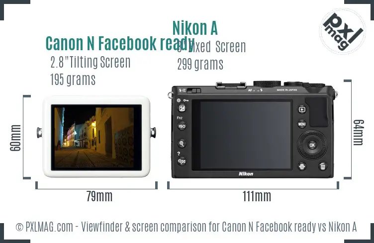 Canon N Facebook ready vs Nikon A Screen and Viewfinder comparison