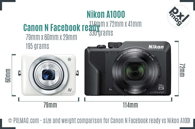 Canon N Facebook ready vs Nikon A1000 size comparison Canon N Facebook ready vs Nikon A1000 size comparison