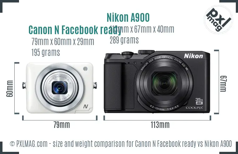 Canon N Facebook ready vs Nikon A900 size comparison Canon N Facebook ready vs Nikon A900 size comparison