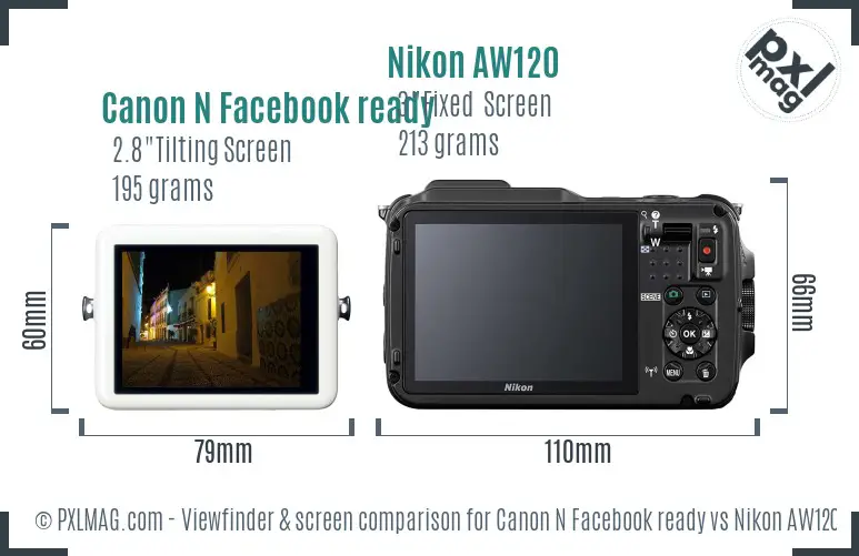 Canon N Facebook ready vs Nikon AW120 Screen and Viewfinder comparison