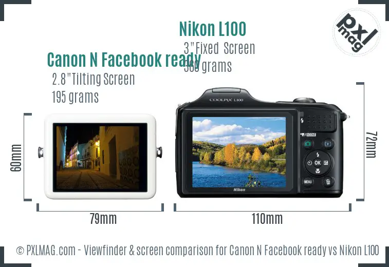 Canon N Facebook ready vs Nikon L100 Screen and Viewfinder comparison