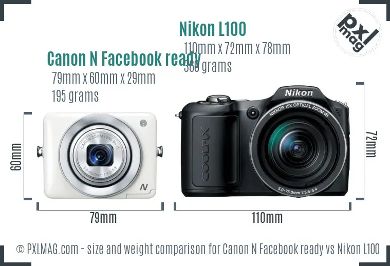 Canon N Facebook ready vs Nikon L100 size comparison