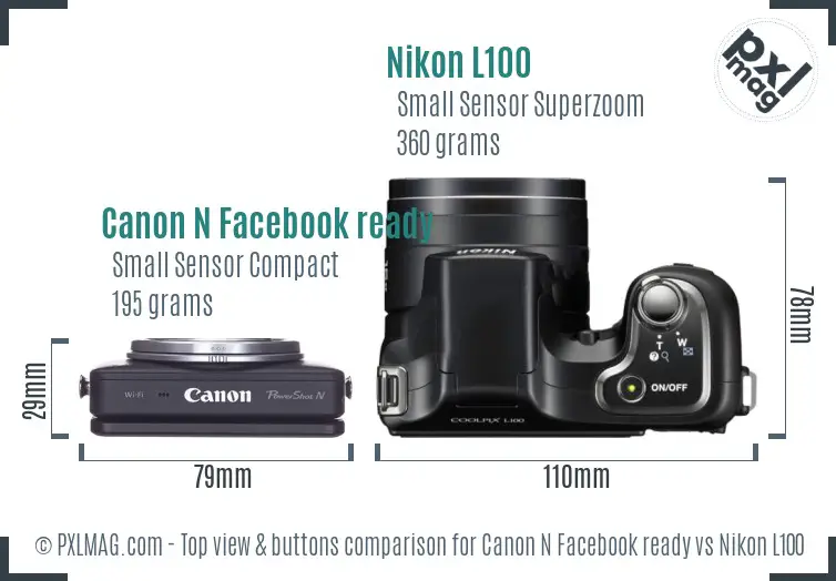 Canon N Facebook ready vs Nikon L100 top view buttons comparison