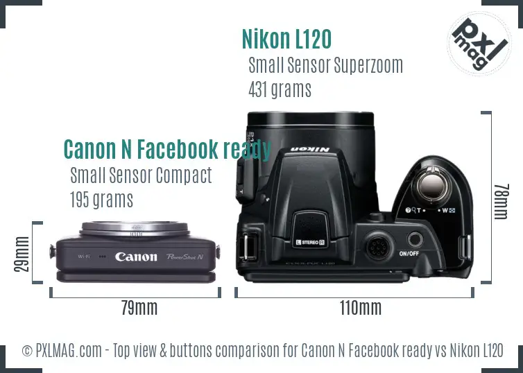 Canon N Facebook ready vs Nikon L120 top view buttons comparison Canon N Facebook ready vs Nikon L120 top view buttons comparison