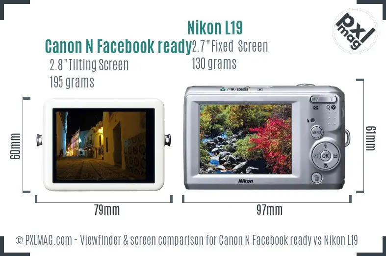 Canon N Facebook ready vs Nikon L19 Screen and Viewfinder comparison Canon N Facebook ready vs Nikon L19 Screen and Viewfinder comparison