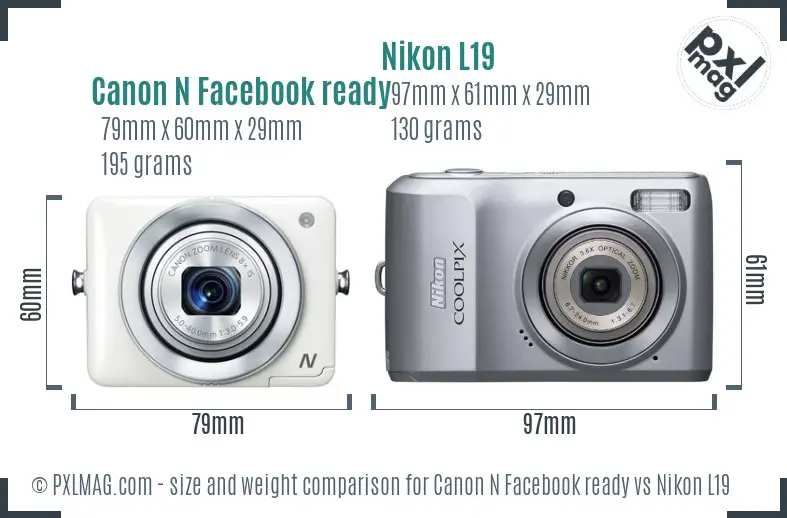 Canon N Facebook ready vs Nikon L19 size comparison Canon N Facebook ready vs Nikon L19 size comparison