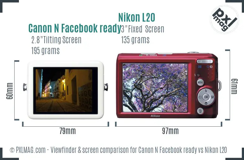 Canon N Facebook ready vs Nikon L20 Screen and Viewfinder comparison