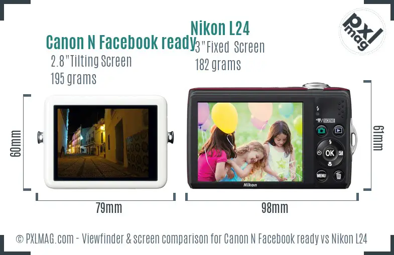 Canon N Facebook ready vs Nikon L24 Screen and Viewfinder comparison