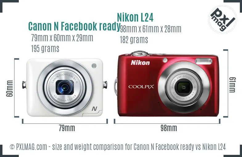 Canon N Facebook ready vs Nikon L24 size comparison