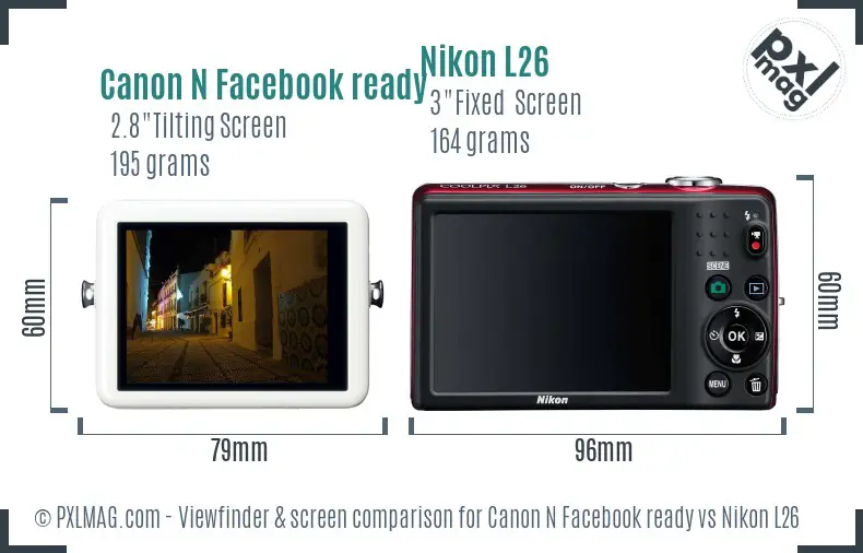 Canon N Facebook ready vs Nikon L26 Screen and Viewfinder comparison