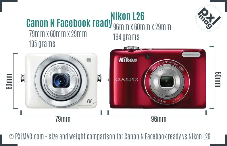 Canon N Facebook ready vs Nikon L26 size comparison
