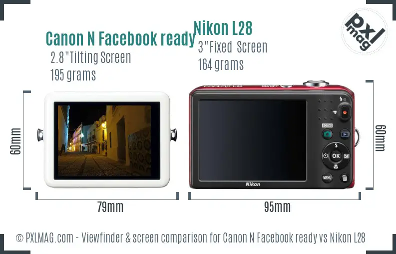 Canon N Facebook ready vs Nikon L28 Screen and Viewfinder comparison