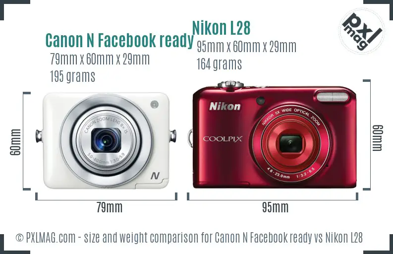 Canon N Facebook ready vs Nikon L28 size comparison