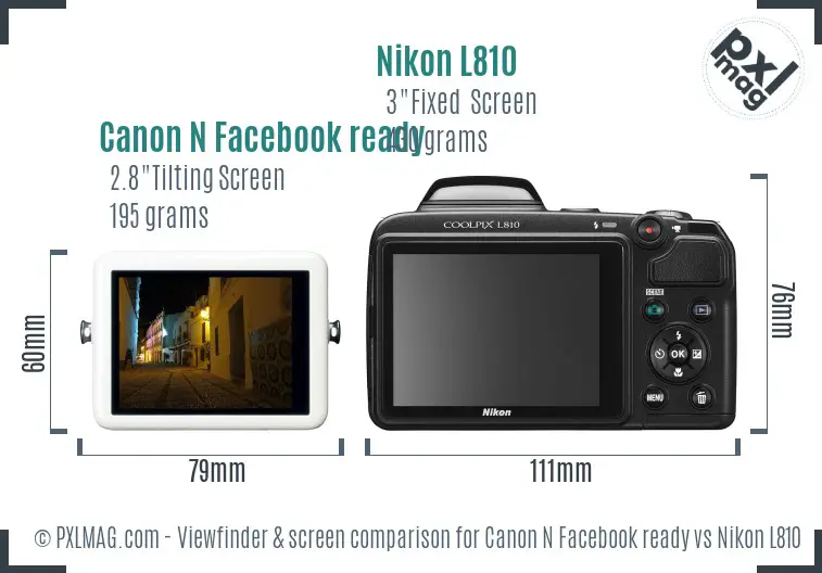 Canon N Facebook ready vs Nikon L810 Screen and Viewfinder comparison