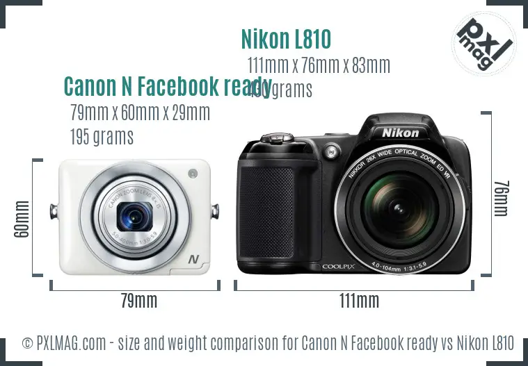 Canon N Facebook ready vs Nikon L810 size comparison