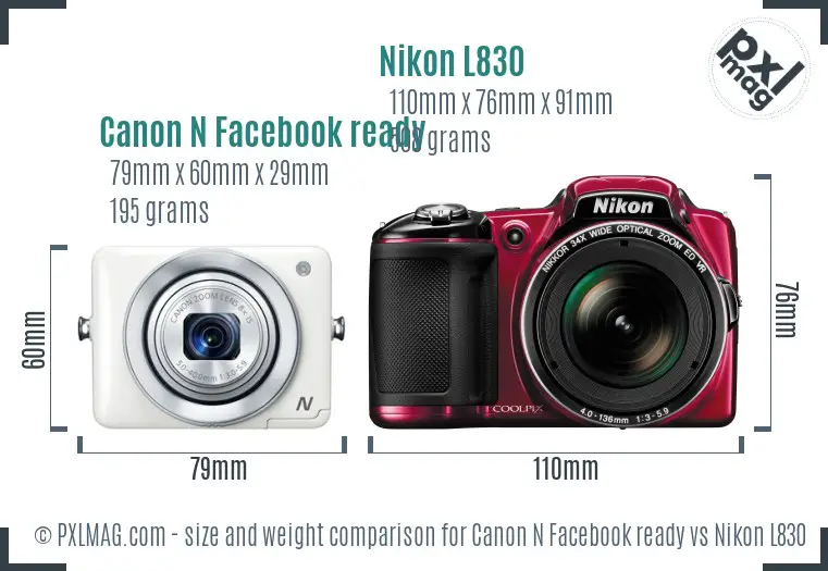 Canon N Facebook ready vs Nikon L830 size comparison Canon N Facebook ready vs Nikon L830 size comparison