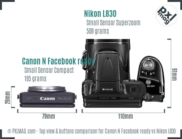 Canon N Facebook ready vs Nikon L830 top view buttons comparison Canon N Facebook ready vs Nikon L830 top view buttons comparison