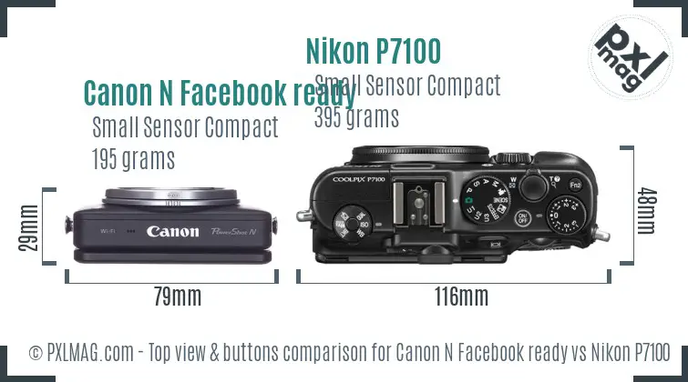 Canon N Facebook ready vs Nikon P7100 top view buttons comparison Canon N Facebook ready vs Nikon P7100 top view buttons comparison
