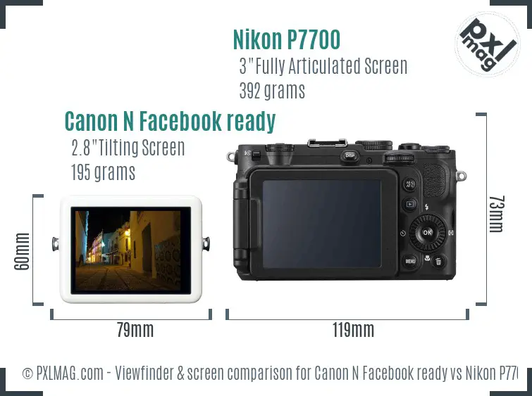 Canon N Facebook ready vs Nikon P7700 Screen and Viewfinder comparison
