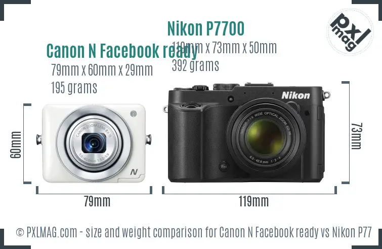 Canon N Facebook ready vs Nikon P7700 size comparison