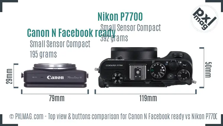 Canon N Facebook ready vs Nikon P7700 top view buttons comparison