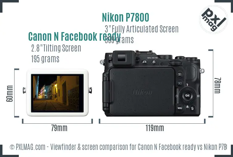Canon N Facebook ready vs Nikon P7800 Screen and Viewfinder comparison