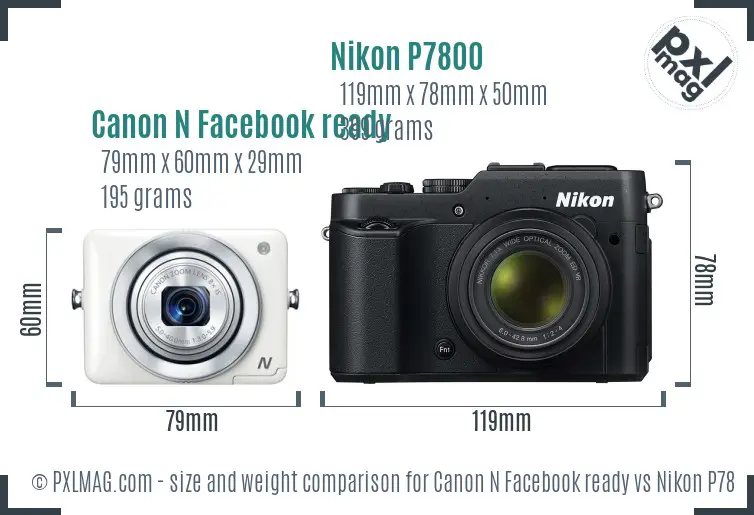 Canon N Facebook ready vs Nikon P7800 size comparison