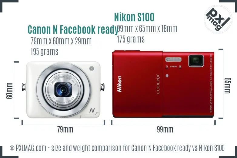 Canon N Facebook ready vs Nikon S100 size comparison