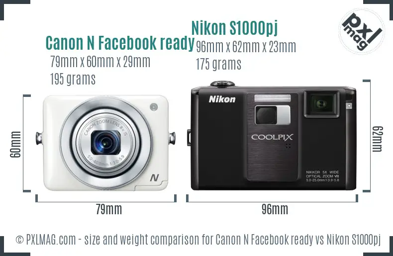 Canon N Facebook ready vs Nikon S1000pj size comparison