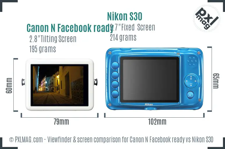 Canon N Facebook ready vs Nikon S30 Screen and Viewfinder comparison