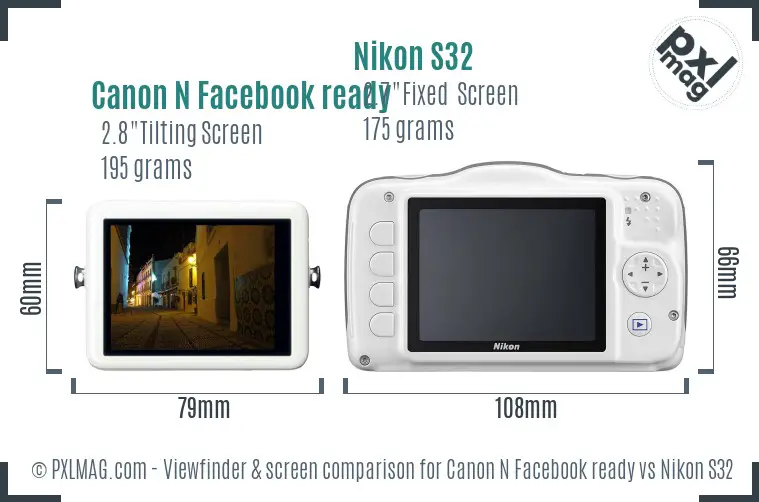 Canon N Facebook ready vs Nikon S32 Screen and Viewfinder comparison