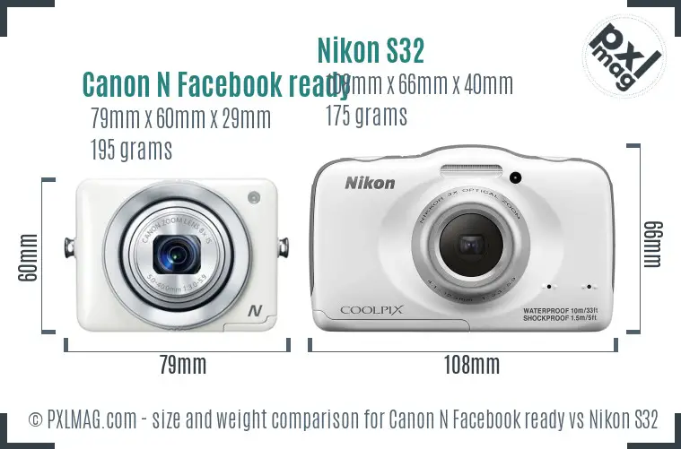 Canon N Facebook ready vs Nikon S32 size comparison