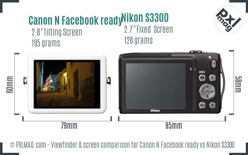 Canon N Facebook ready vs Nikon S3300 Screen and Viewfinder comparison