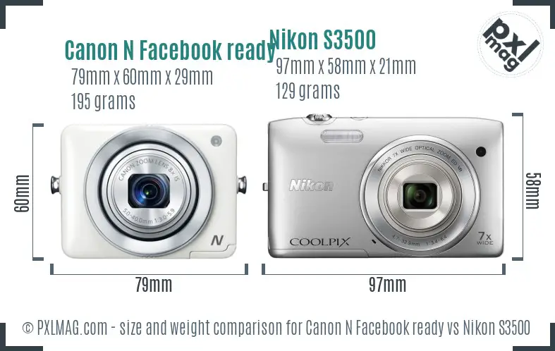 Canon N Facebook ready vs Nikon S3500 size comparison Canon N Facebook ready vs Nikon S3500 size comparison