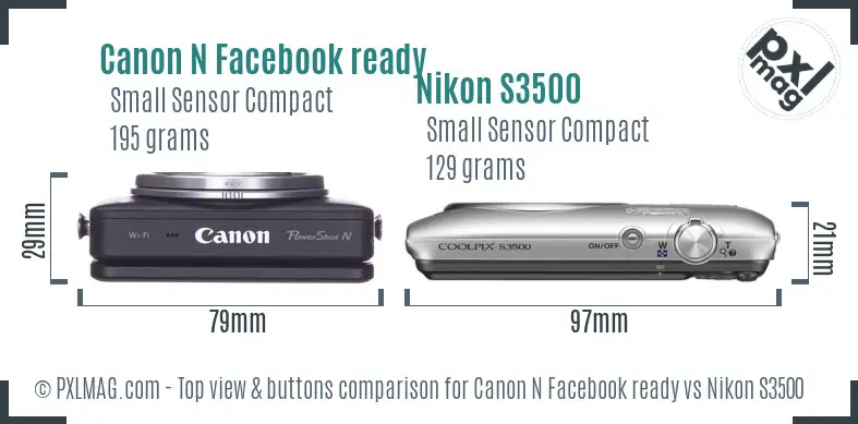 Canon N Facebook ready vs Nikon S3500 top view buttons comparison Canon N Facebook ready vs Nikon S3500 top view buttons comparison