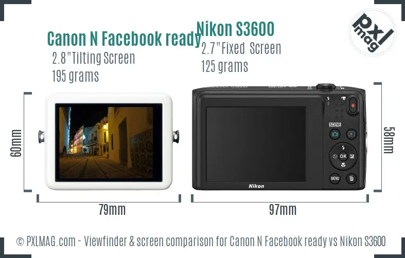 Canon N Facebook ready vs Nikon S3600 Screen and Viewfinder comparison Canon N Facebook ready vs Nikon S3600 Screen and Viewfinder comparison