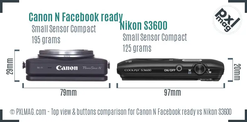 Canon N Facebook ready vs Nikon S3600 top view buttons comparison Canon N Facebook ready vs Nikon S3600 top view buttons comparison