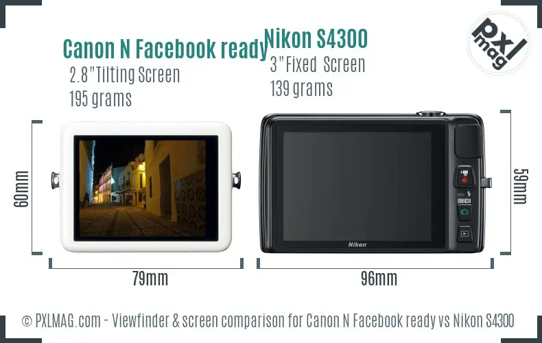 Canon N Facebook ready vs Nikon S4300 Screen and Viewfinder comparison