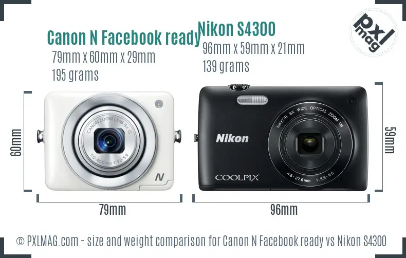Canon N Facebook ready vs Nikon S4300 size comparison Canon N Facebook ready vs Nikon S4300 size comparison