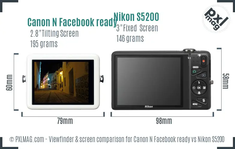 Canon N Facebook ready vs Nikon S5200 Screen and Viewfinder comparison