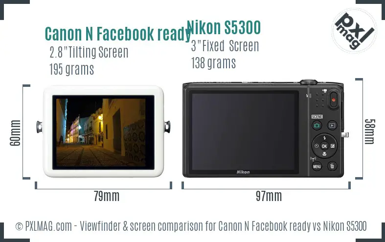 Canon N Facebook ready vs Nikon S5300 Screen and Viewfinder comparison