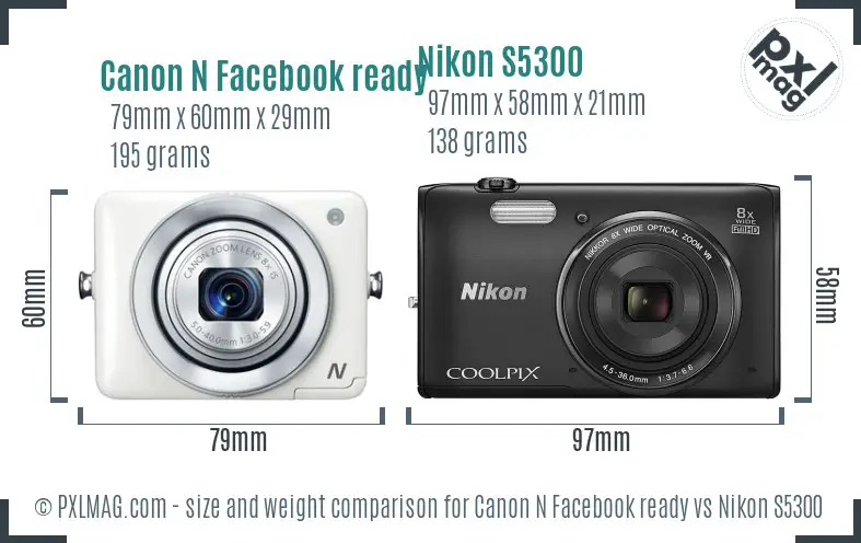 Canon N Facebook ready vs Nikon S5300 size comparison