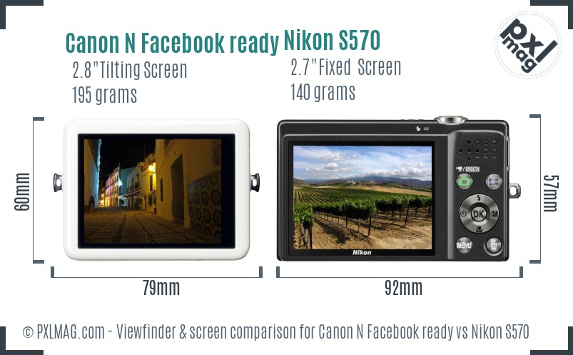 Canon N Facebook ready vs Nikon S570 Screen and Viewfinder comparison